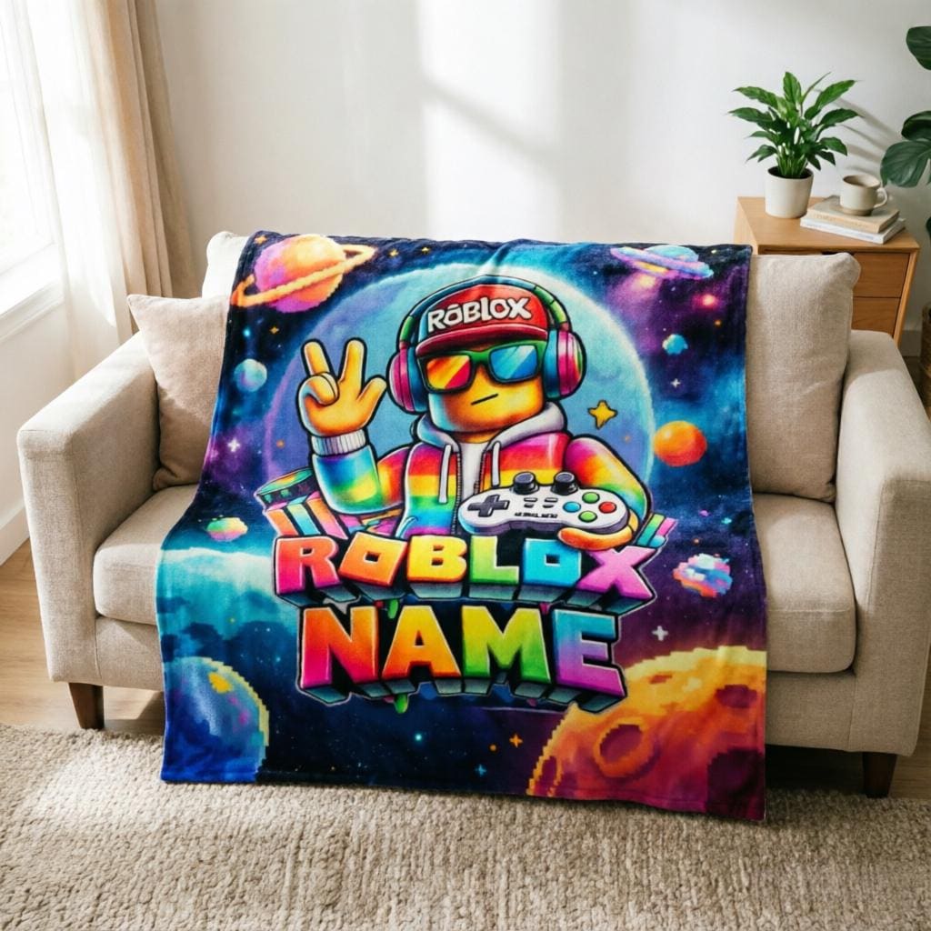 Roblox Rainbow Avatar Blanket Soft Throw, Custom Name Child Gift