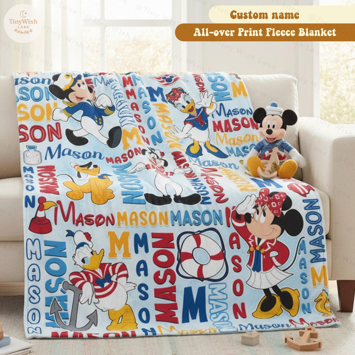 Personalized Mickey Cruise Blanket, Custom Name Blanket for Disney Cruise Trip, Disney Family Vacation Gift, Mickey Nautical Blanket