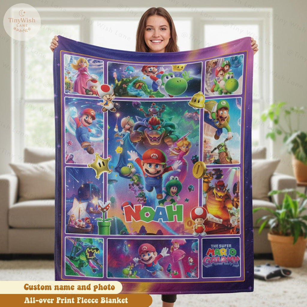 Personalized Galaxy Adventure Blanket, Custom Name Space Theme Throw, Bday Gift for Boys and Gamers, Colorful Galaxy Cartoon Throw Blanket