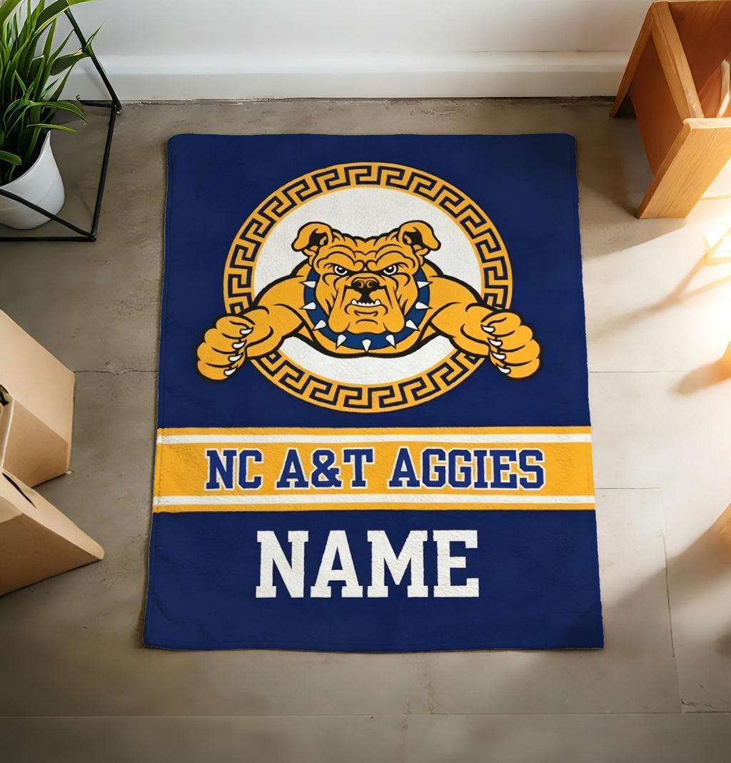 Personalized NC A&T Aggies Throw Blanket - Custom Name NCAT Alumni Gift