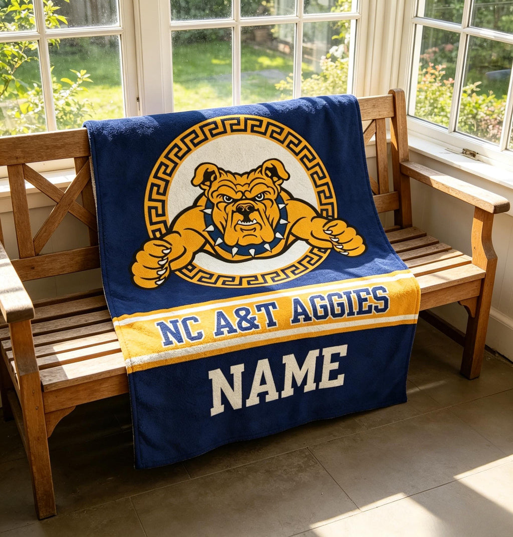 Personalized NC A&T Aggies Throw Blanket - Custom Name NCAT Alumni Gift