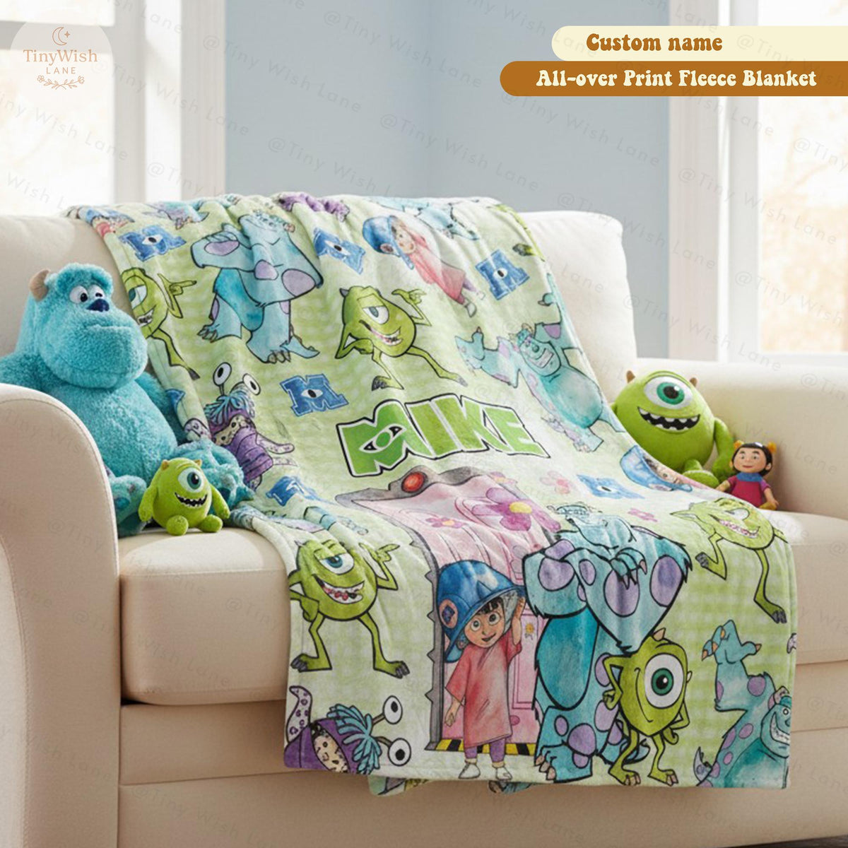 Custom Name Monster Blanket, Personalized Cartoon Fleece Throws, Cozy Kids Bedding, Disney Family Gift, Cute Birthday Blanket for Girl Boy