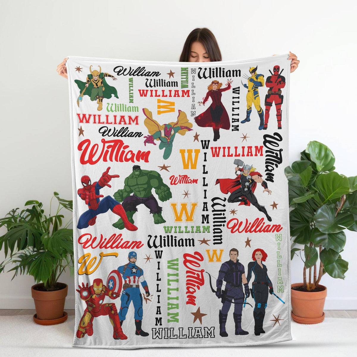 Personalized Superhero Blanket with Name, Custom Marvel Avengers Kids Throw, Boys Birthday Gift, Marvel Fan Gift, Avengers Blanket,Spiderman