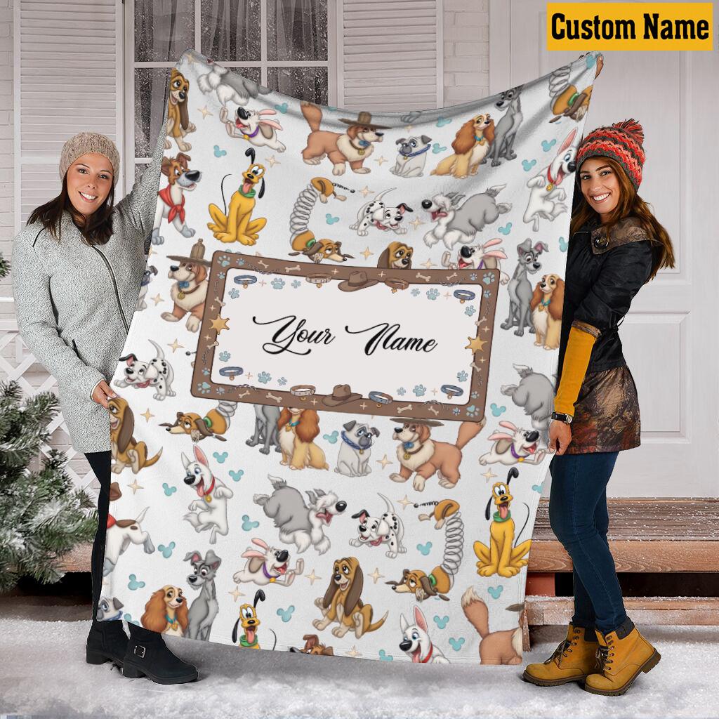 Personalized Disney Dogs Blanket, Custom Name Puppy Character Throw, Lady and the Tramp Pluto Nursery Decor Gift Cartoon Fleece Blanket