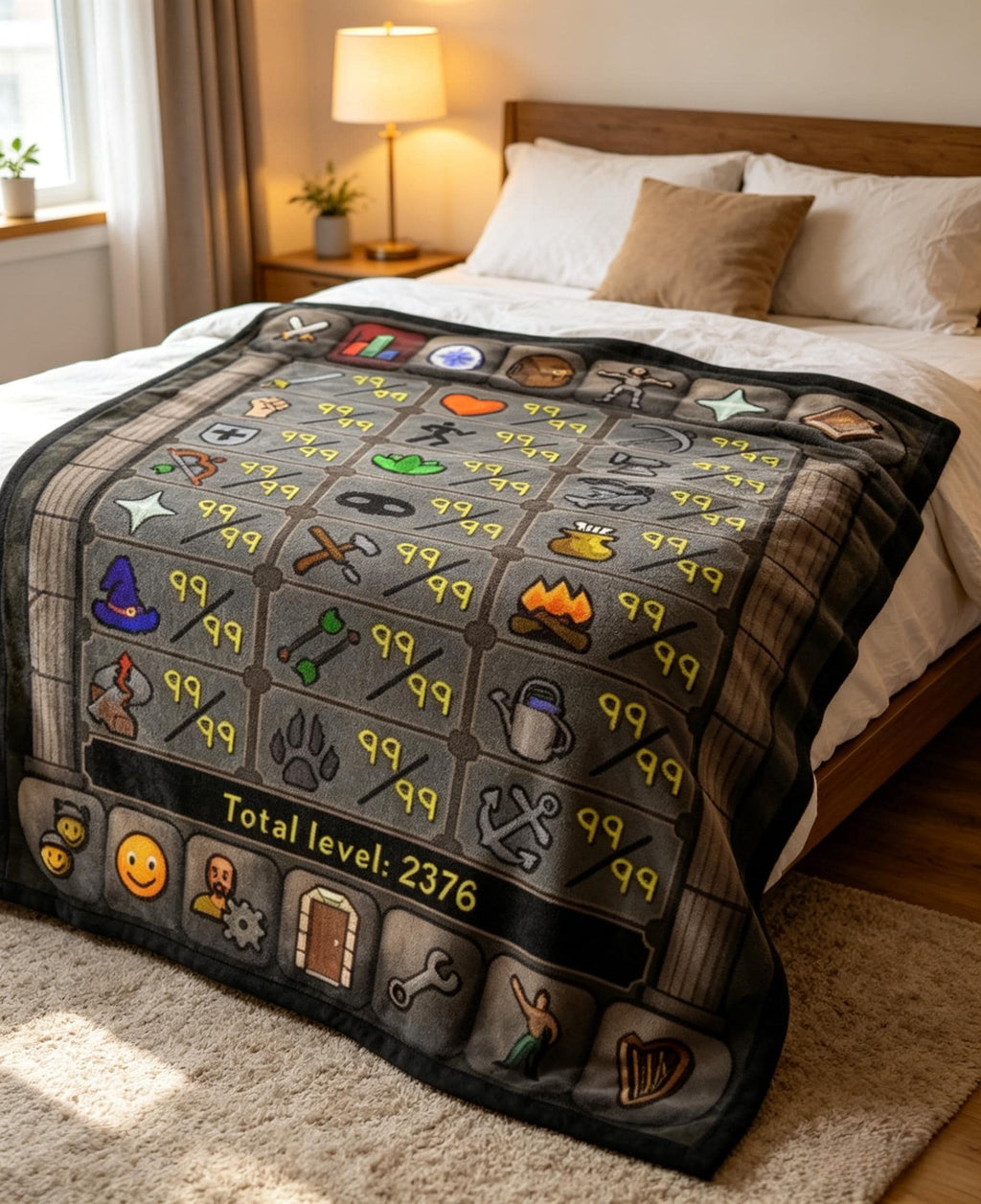 OSRS Max Stats Blanket Throw, Custom Runescape Gamer Gift Blanket