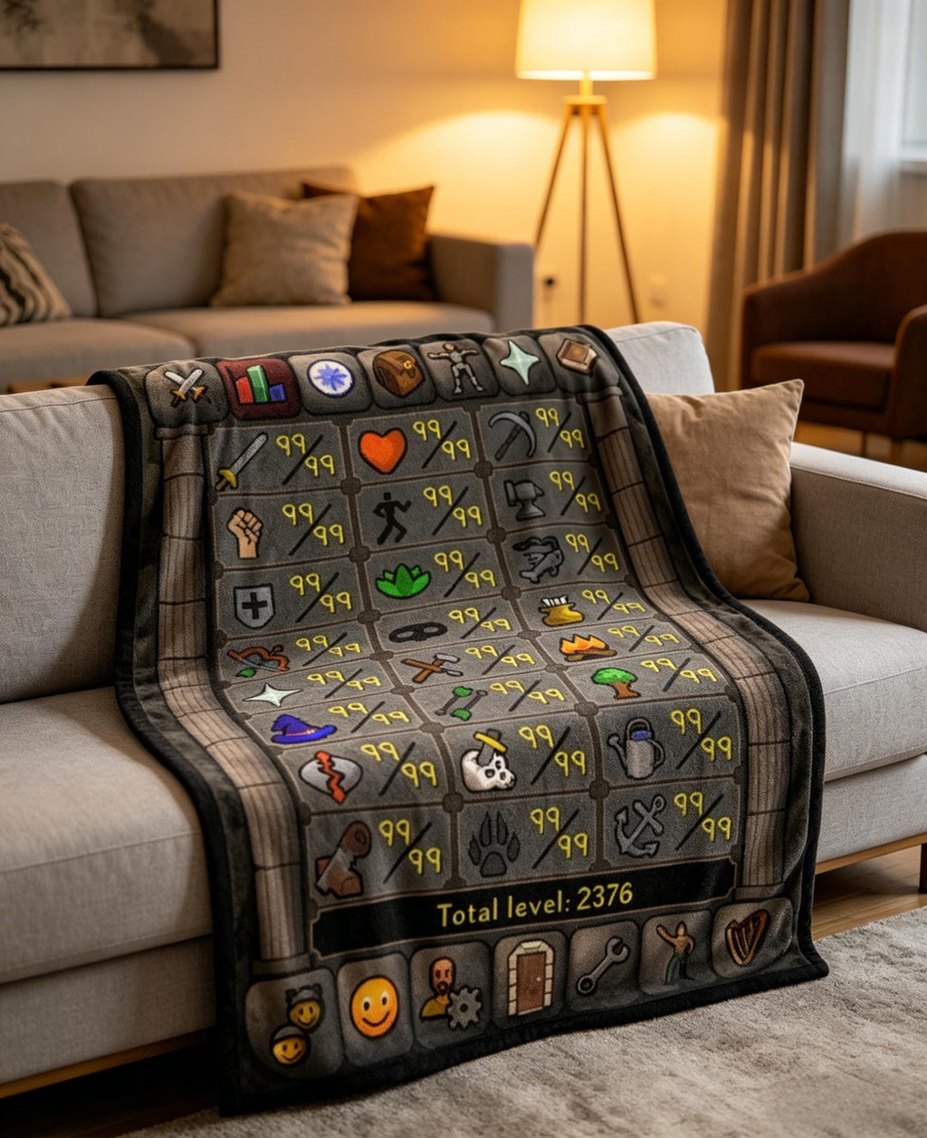 OSRS Max Stats Blanket Throw, Custom Runescape Gamer Gift Blanket