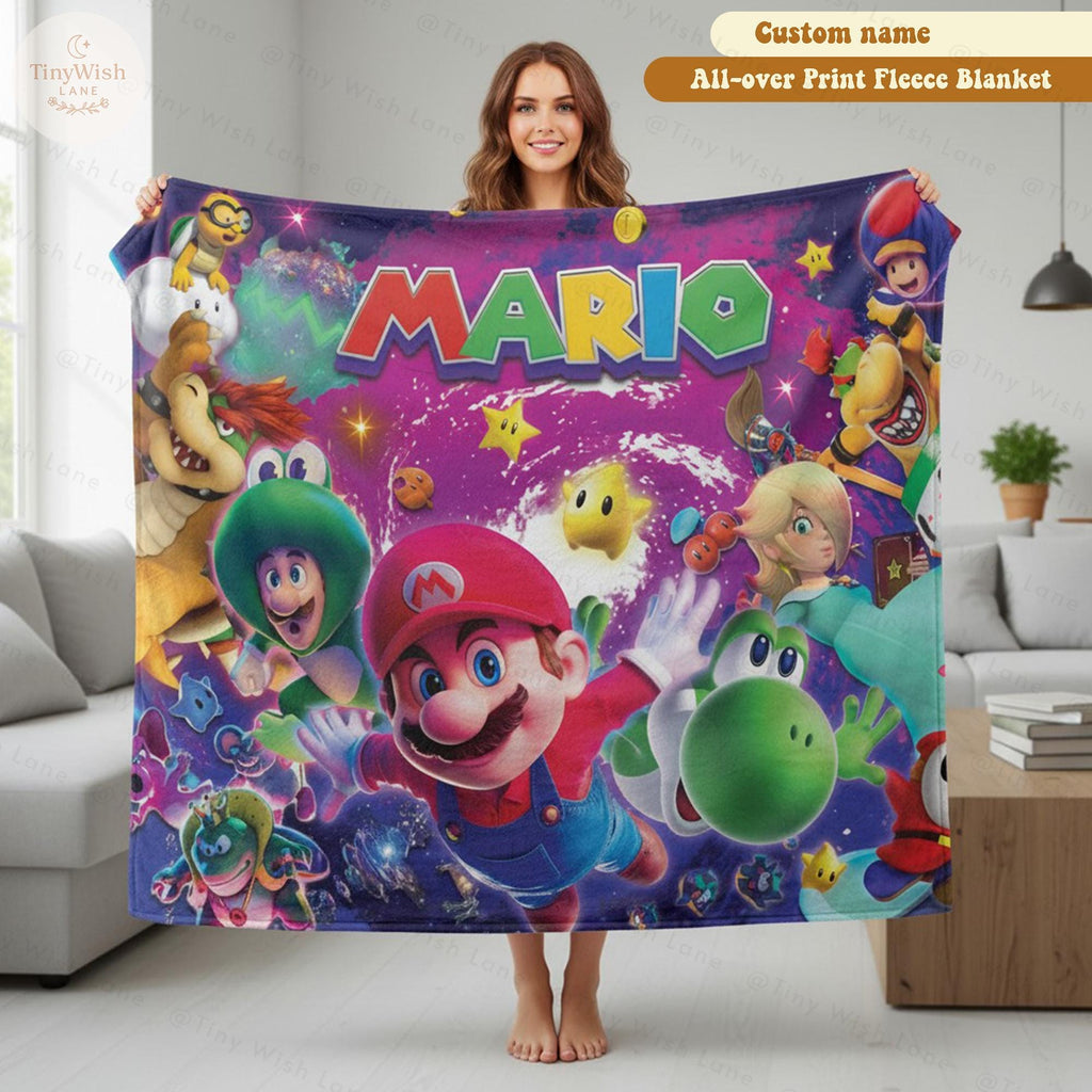 Personalized Galaxy Adventure Blanket, Custom Name Space Game Throw, Starry Cartoon Planet Blanket, Birthday Gift for Boys and Gamers