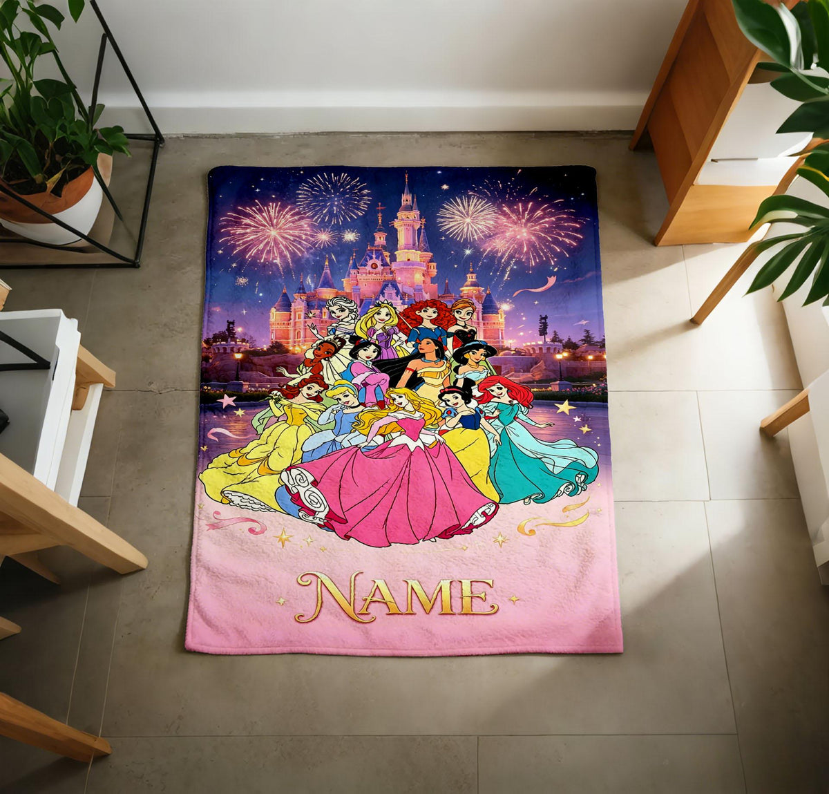 Personalized Disney Princess Blanket Soft Throw, Custom Name Girls Birthday Gift, WDW Disneyland Baby Girl Trip Blanket