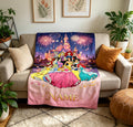 Personalized Disney Princess Blanket Soft Throw, Custom Name Girls Birthday Gift, WDW Disneyland Baby Girl Trip Blanket