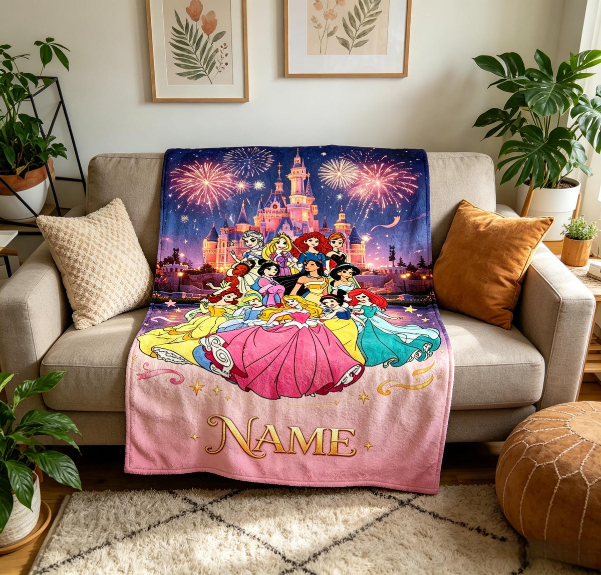 Personalized Disney Princess Blanket Soft Throw, Custom Name Girls Birthday Gift, WDW Disneyland Baby Girl Trip Blanket