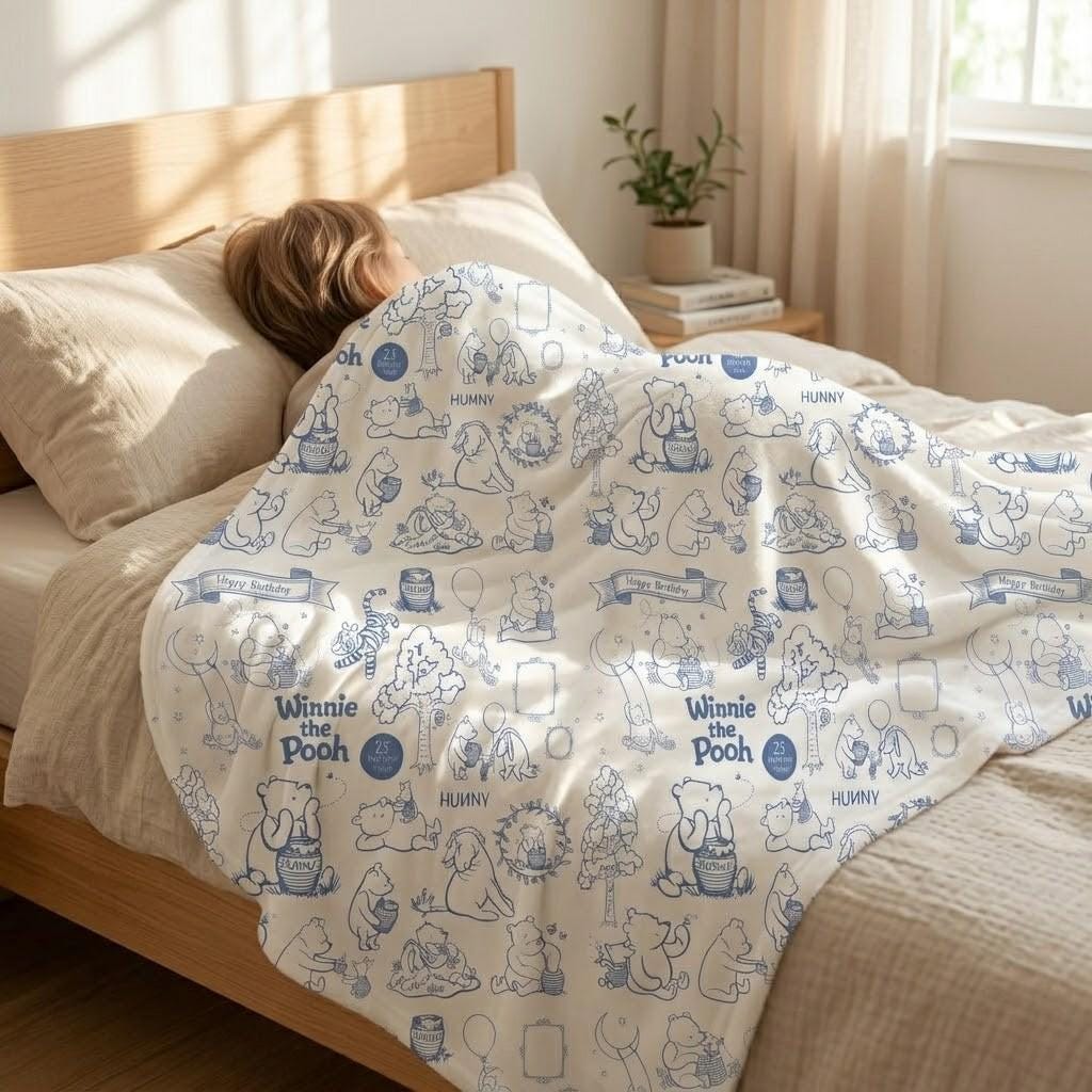Personalized Classic Winnie the Pooh Baby Blanket, Custom Classic Pooh Inspired Baby Blanket, Vintage Pooh and Friends Minky Blanket