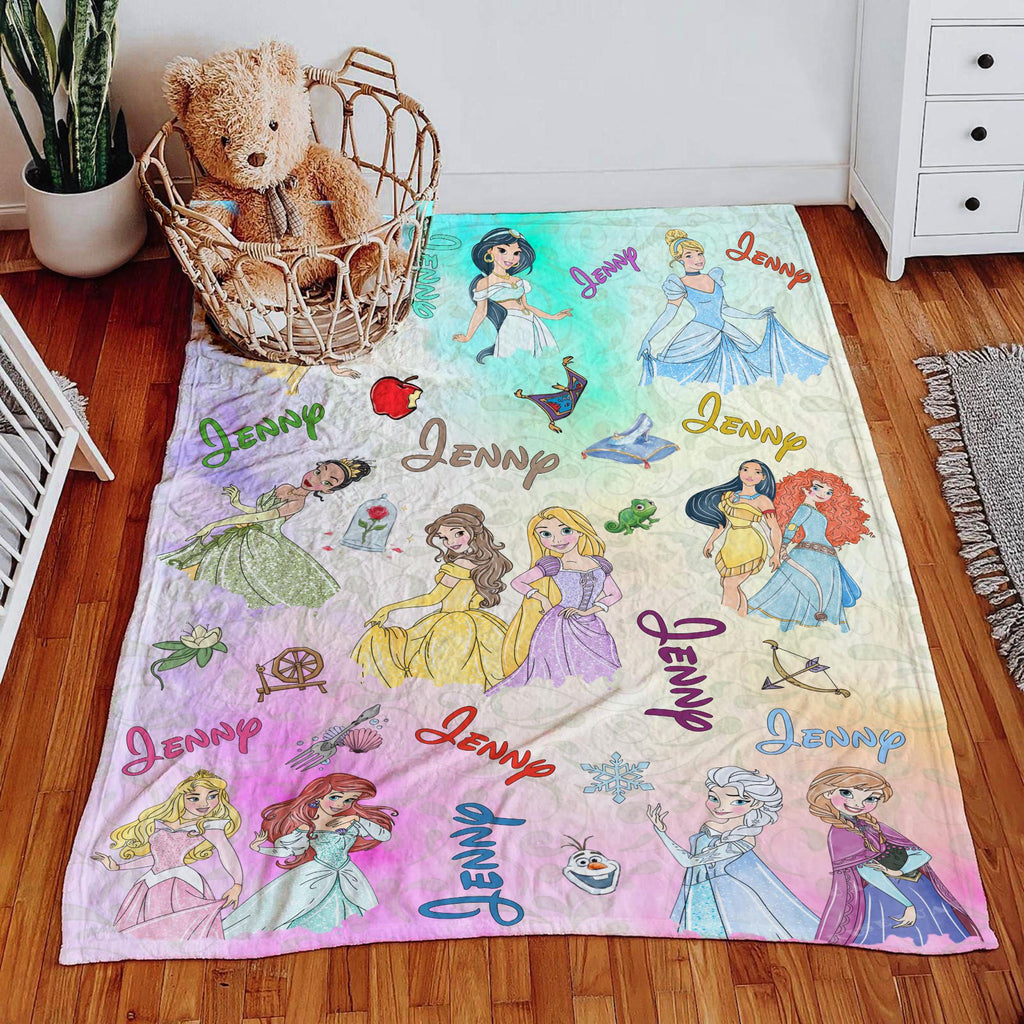 Personalized Disney Princess Blanket, Custom Name Disney Princess Throw,Nursery Decor, Custom Name Baby Girl Blanket, Princess Birthday Girl