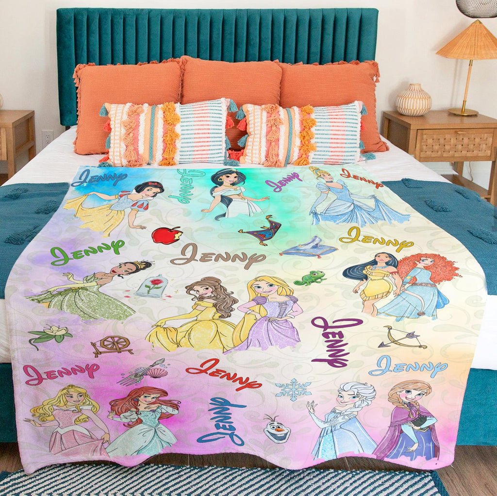 Personalized Disney Princess Blanket, Custom Name Disney Princess Throw,Nursery Decor, Custom Name Baby Girl Blanket, Princess Birthday Girl
