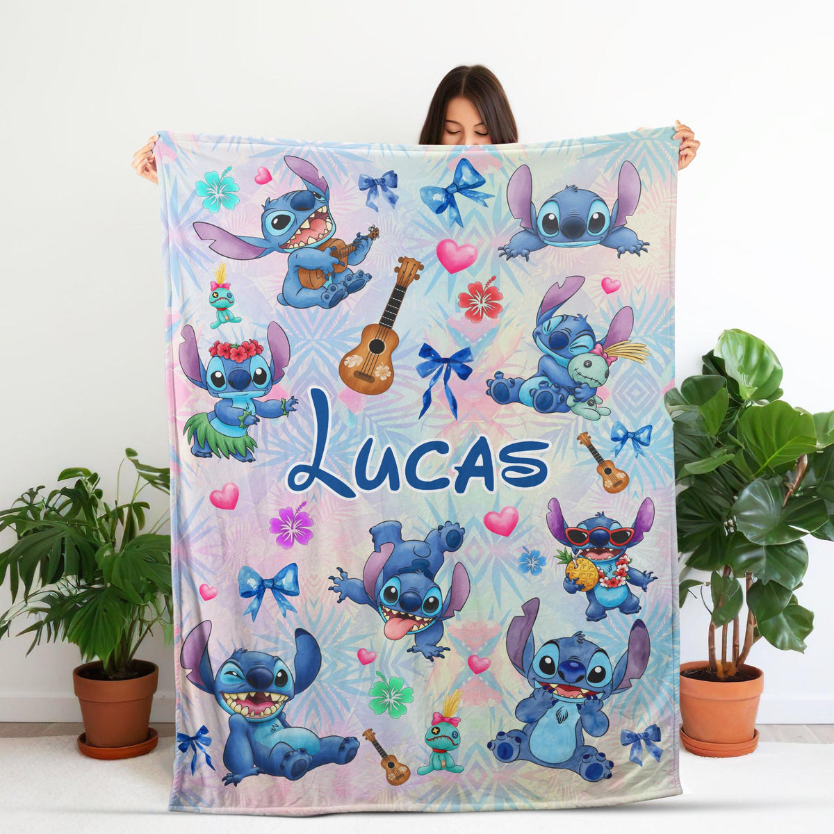 Personalized Stitch Blanket, Custom Cute Stitch Throw for Kids Baby Boy Girl, Disney Inspired Nursery Decor, Disney Birthday Gift, Xmas Gift