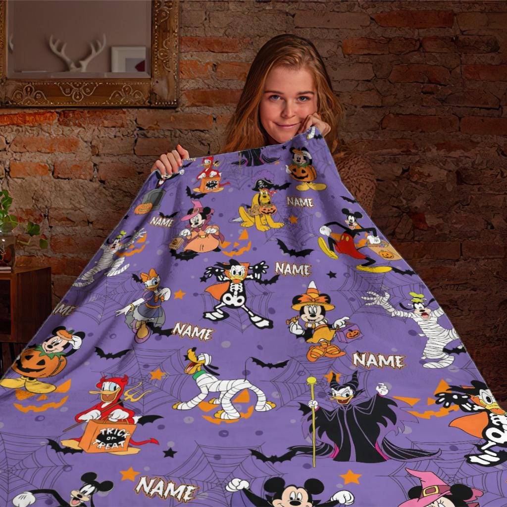 Personalized Disney Mickey and Friends Halloween Blanket, Disneyland Blanket, Disneyworld Birthday Gift Birthday Boy, Cozy Disney Home Decor