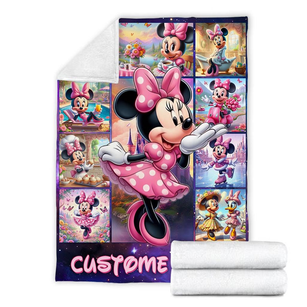 Personalized Disney Minnie Mouse Blanket, Custom Disneyland Blanket, Disneyworld Birthday Gift Birthday Girl, Cozy Disney Home Decor