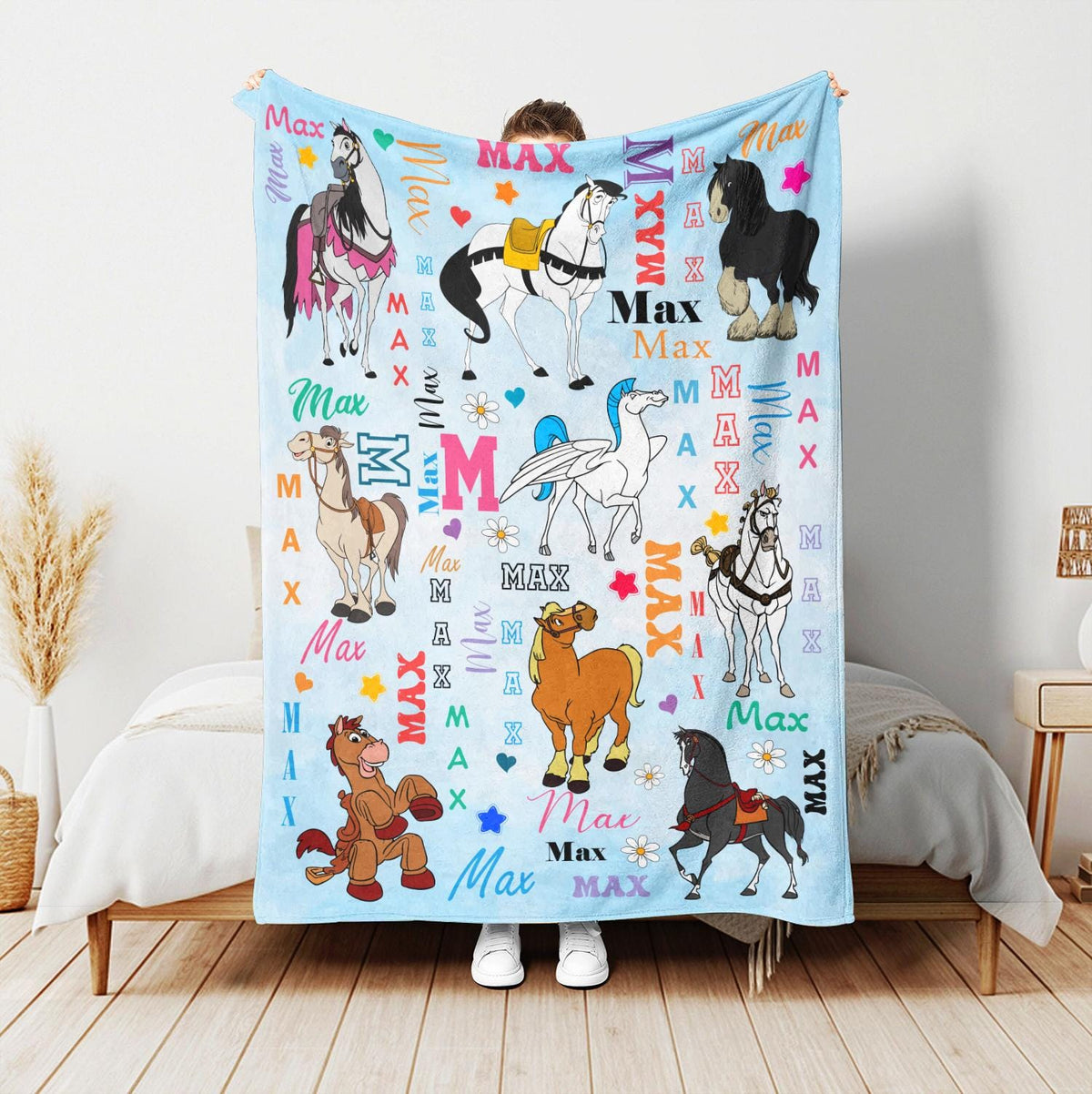 Personalized Disney Horse Blanket for Kids,Custom Name Blanket with Disney Horse,Horse Lover Gift for Boys Girls,Toddler Soft Fleece Blanket