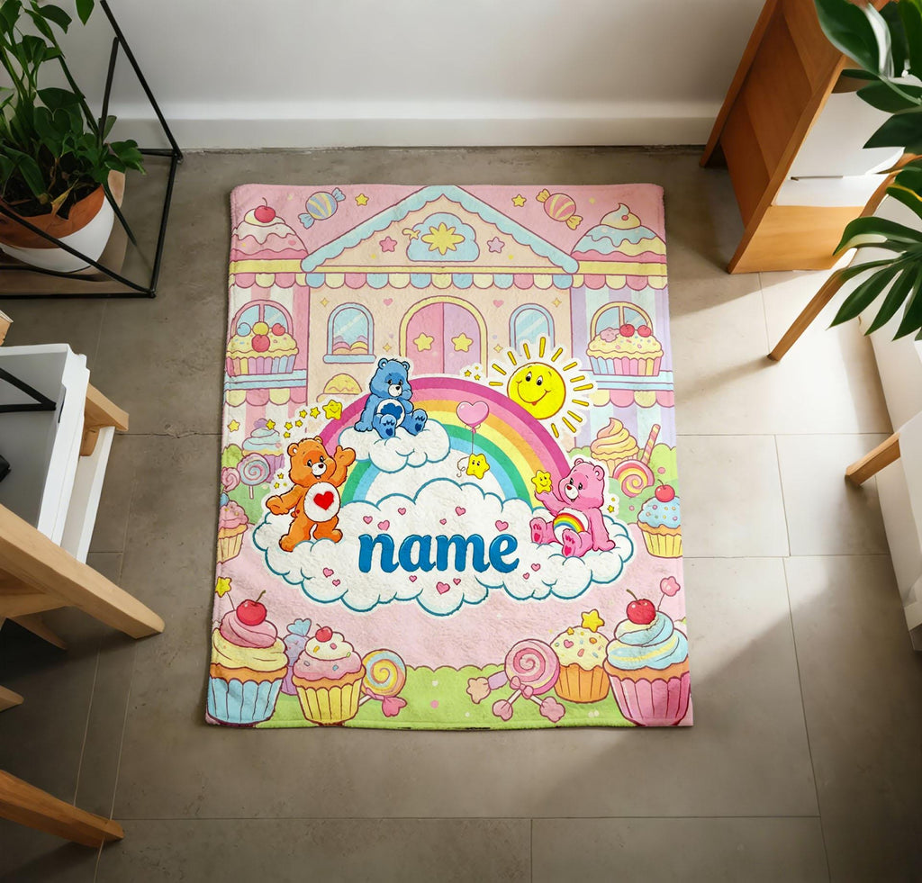 Personalized Care Bears Blanket Soft Throw, Custom Name Kids Blanket, Baby Shower Gift