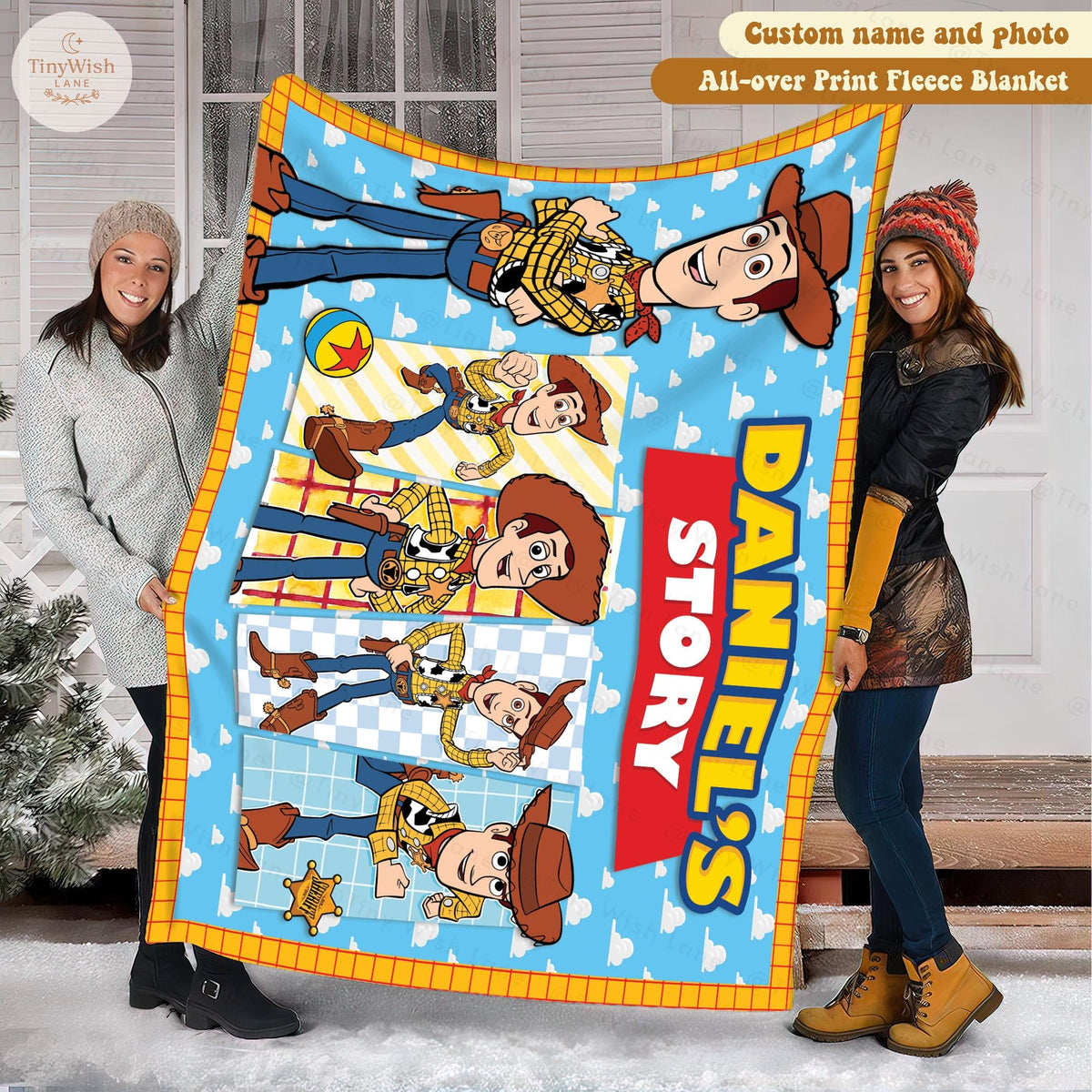 Personalized Disney The Green Alien Blanket, Custom Name Kids Fleece Throw, Toy Story Woody Cartoon Blanket Gift, Birthday Gift for Boy Girl