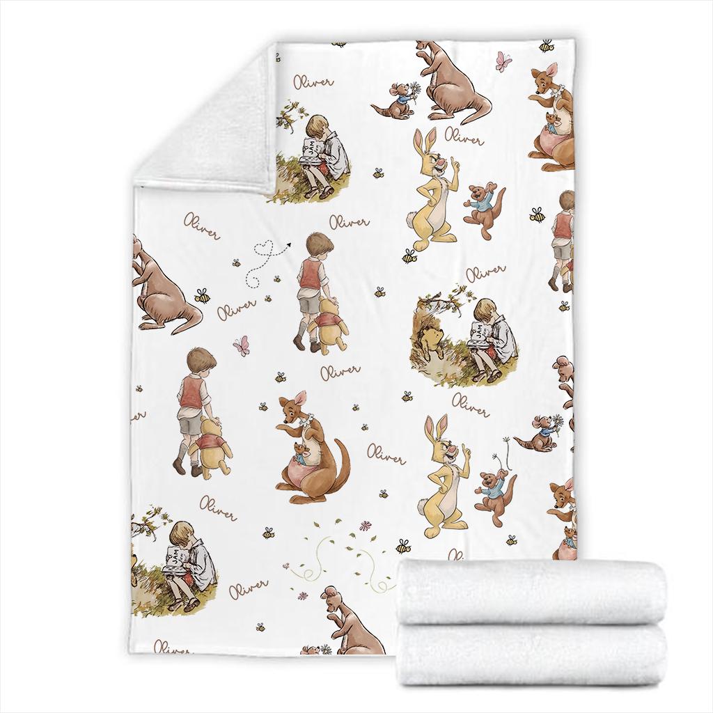Personalized Classic Winnie-the-Pooh Blanket, Blanket Vintage Bear Baby Blanket Baby Shower Gift Gender Neutral Blanket 3rd Birthday Gift