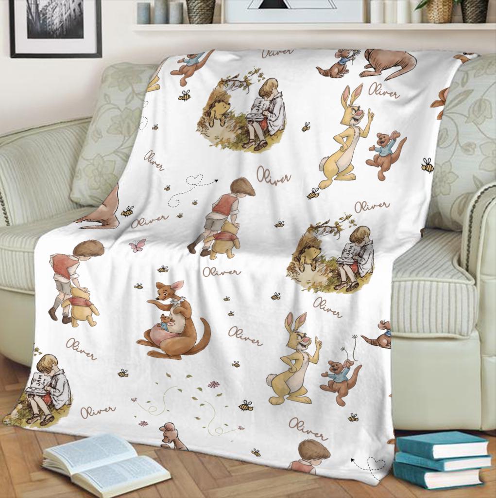Personalized Classic Winnie-the-Pooh Blanket, Blanket Vintage Bear Baby Blanket Baby Shower Gift Gender Neutral Blanket 3rd Birthday Gift