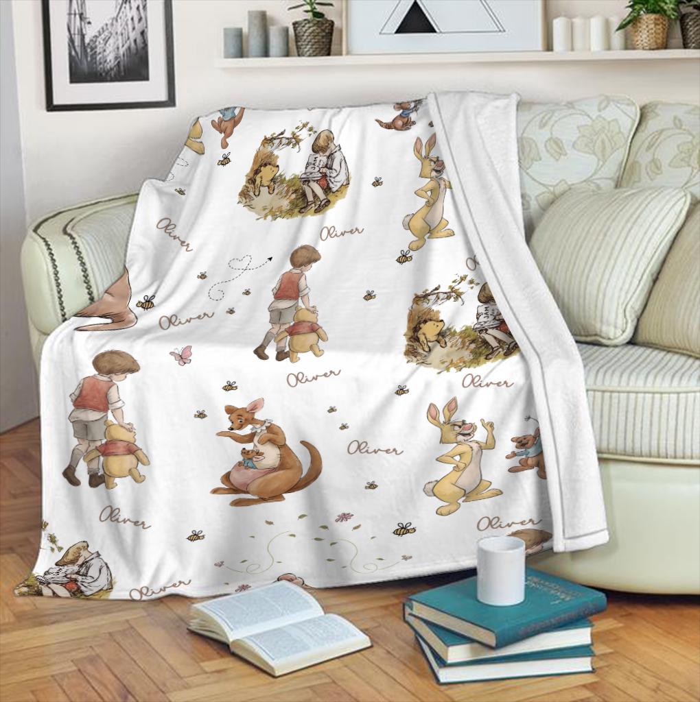Personalized Classic Winnie-the-Pooh Blanket, Blanket Vintage Bear Baby Blanket Baby Shower Gift Gender Neutral Blanket 3rd Birthday Gift