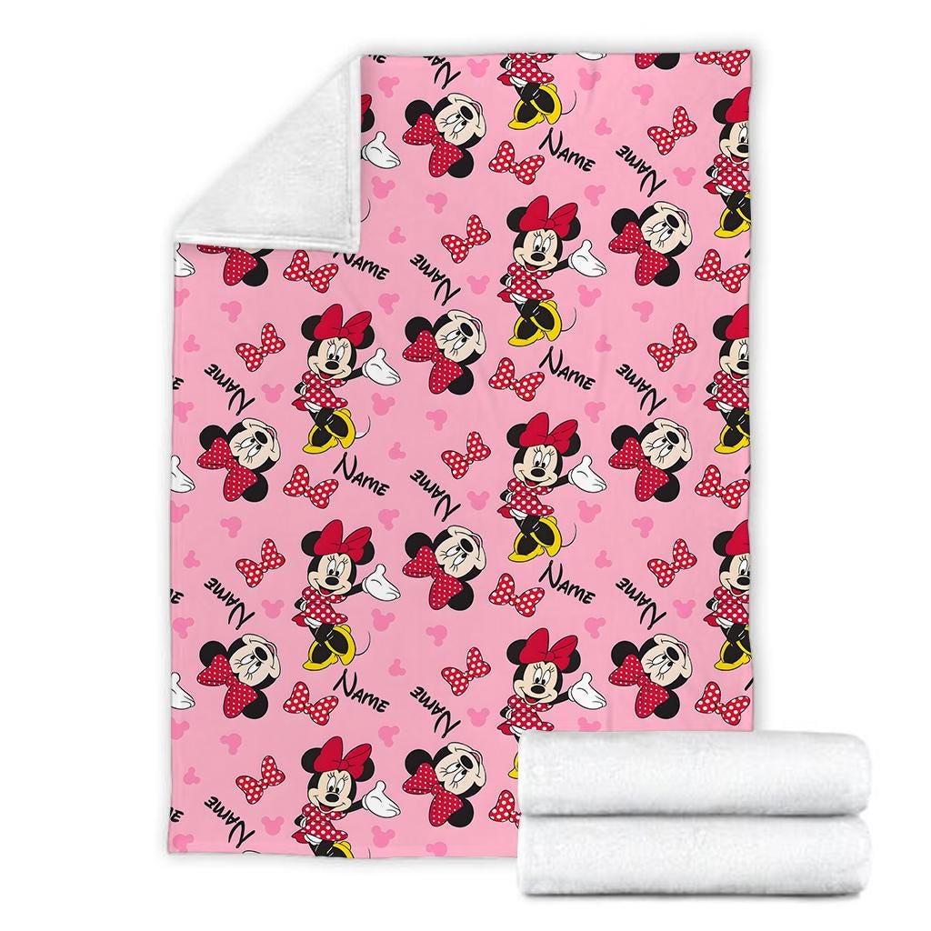 Classic Personalized Minnie Mouse Red Bow Blanket, Custom Name Mouse Ear Castle Pattern Throw, Magical Girl Nursery Decor Gift 2026