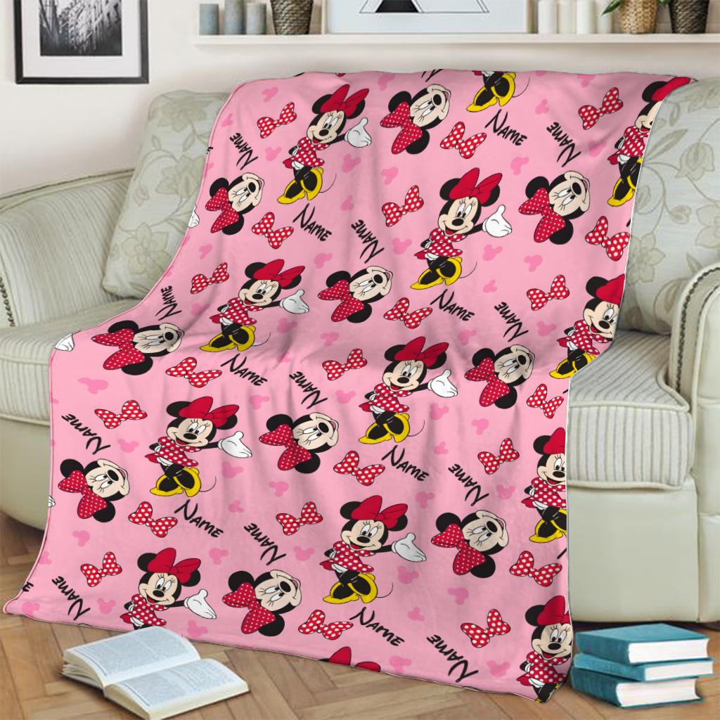 Classic Personalized Minnie Mouse Red Bow Blanket, Custom Name Mouse Ear Castle Pattern Throw, Magical Girl Nursery Decor Gift 2026