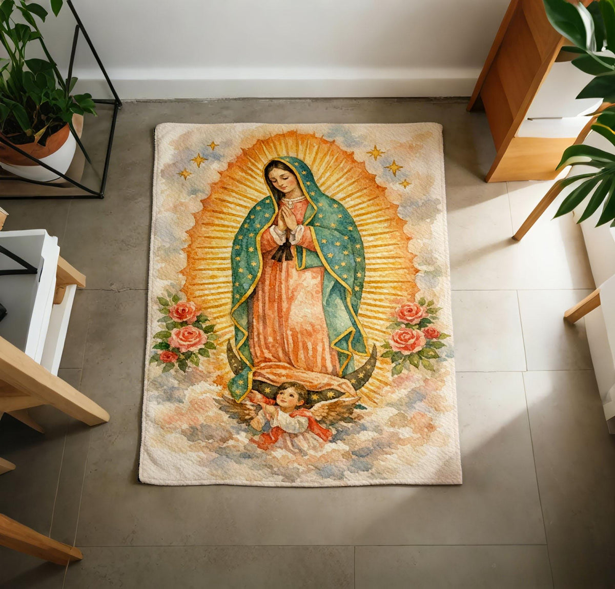 Our Lady of Guadalupe Plush Fleece Blanket, Religious Devotional Throw