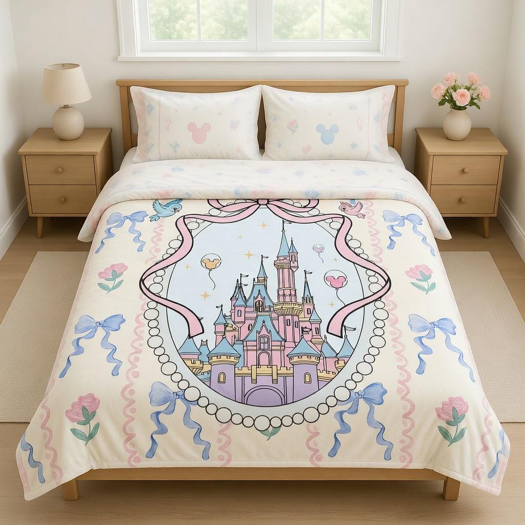 Disney Princess Castle Blanket, Cute Bow Magic Kingdom Castle Blanket, Fairy Tale Kids Blanket, Nursery Decor Gift