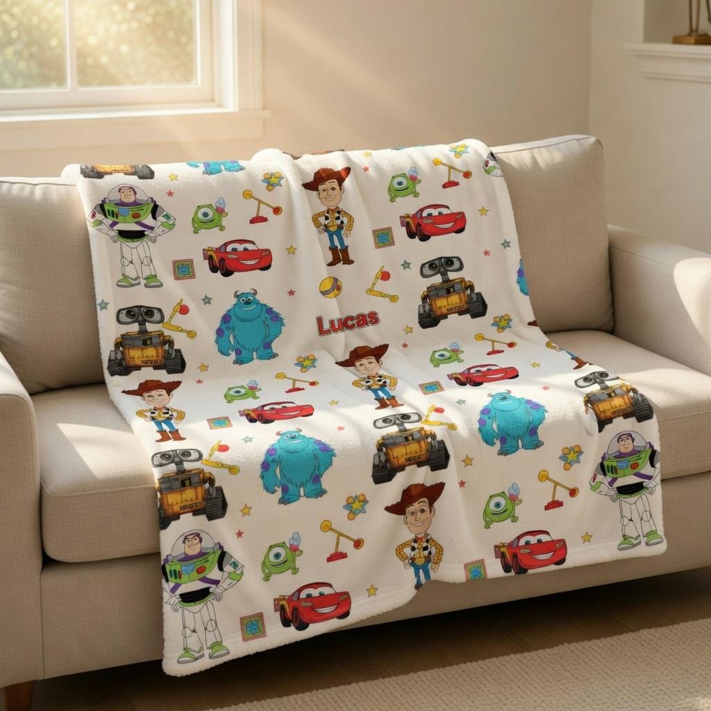 Custom Name Toy Story Baby Blanket, Disney Plushy Blanket, Personalized Baby Boy Shower Gift, Nursery Disney Baby Blanket