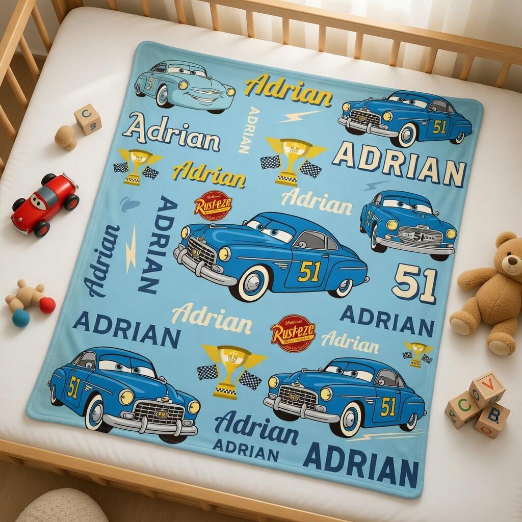 Custom Name Pixar Cars Blanket, Disney Doc Hudson Cars Baby Blanket, Baby Nursery Gift