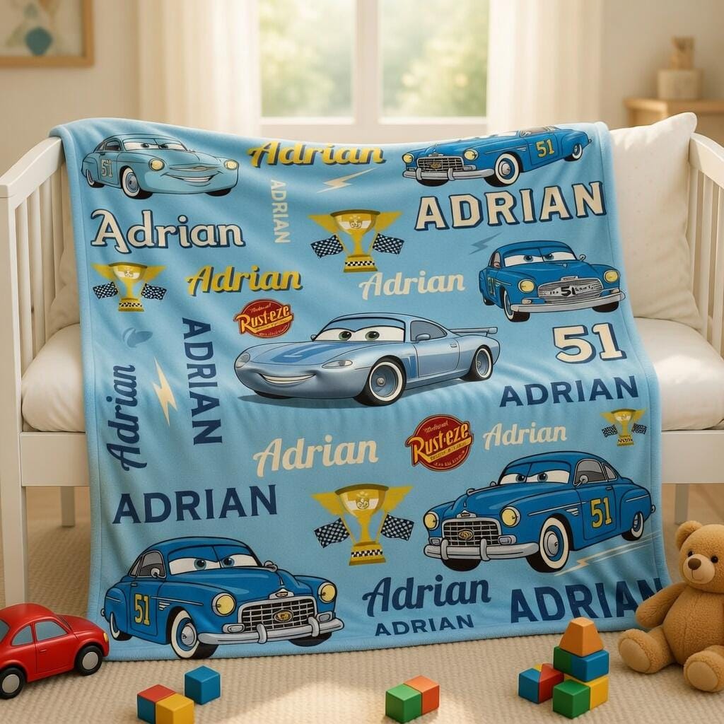 Custom Name Pixar Cars Blanket, Disney Doc Hudson Cars Baby Blanket, Baby Nursery Gift