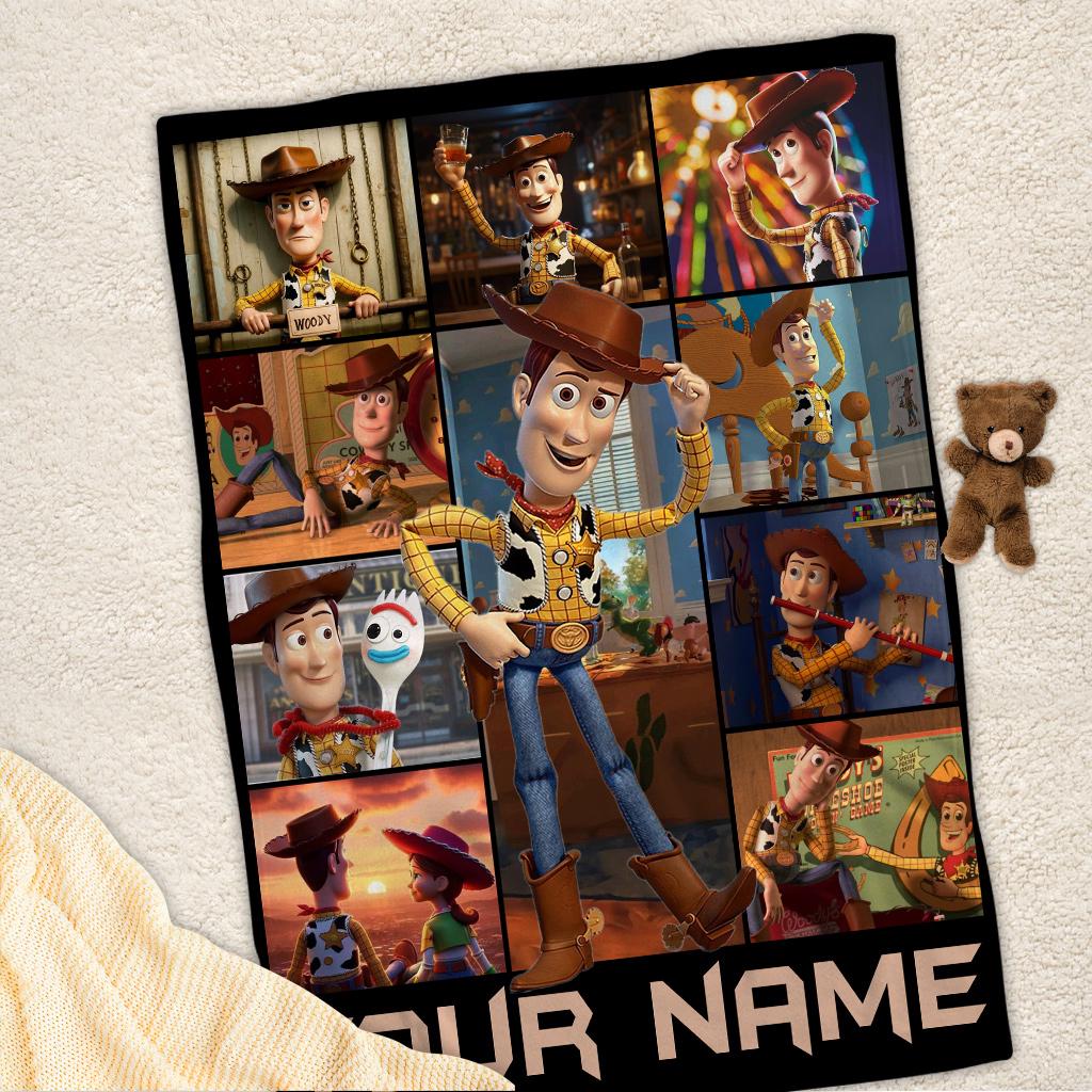 Personalized Cowboy Woody Toy Story Blanket with Name, Custom Buzz Lightyear Blankets for Kids Baby Boy Girl, Cute Toddler Birthday Gift