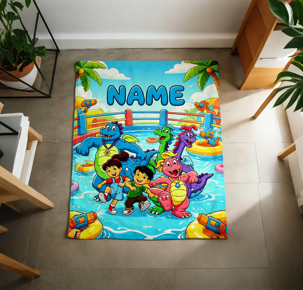 Personalized Dragon Tales Plush Fleece Blanket, Custom Name Kids Throw