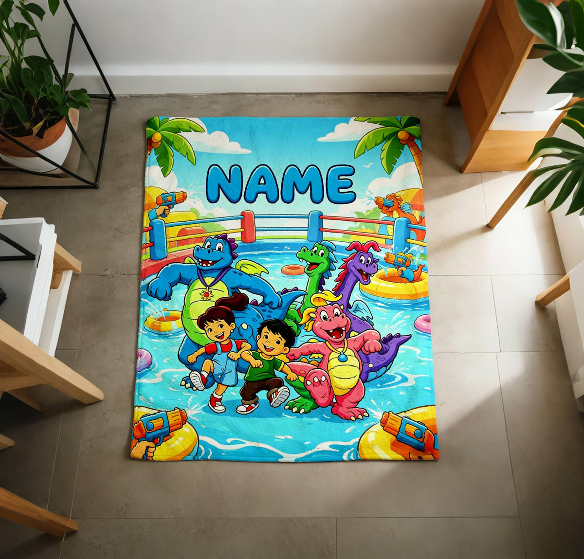 Personalized Dragon Tales Plush Fleece Blanket, Custom Name Kids Throw