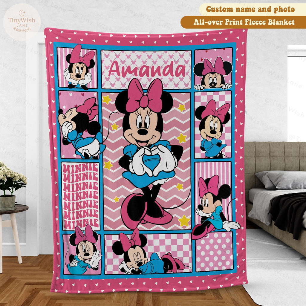 Personalized Minnie Mouse Blanket, Custom Name Disney Minnie Birthday Blanket, Cute Minnie Fan Gift for Girls, Disneyland WDW Gift for Kids