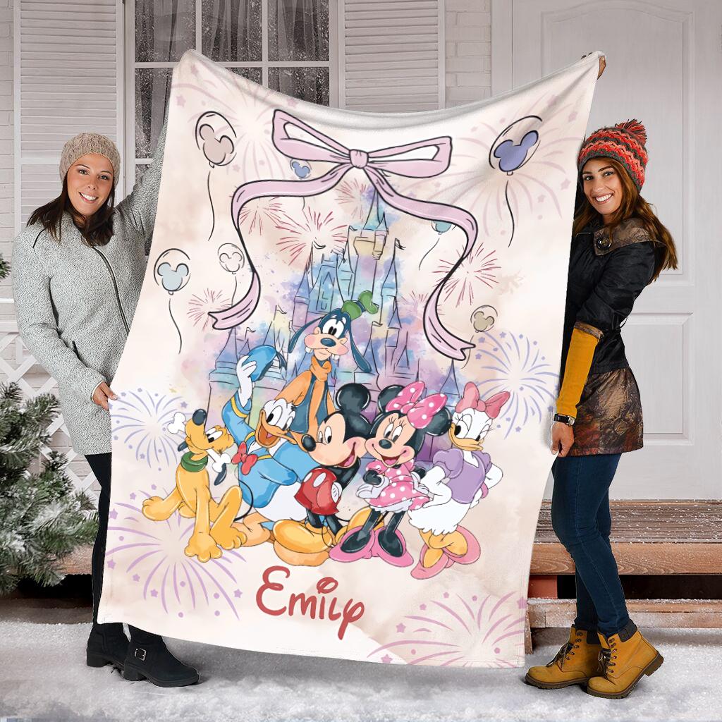 Personalized Disney Coquette Watercolor Blanket, Mickey and Friends Blanket, Magic Kingdom Blanket, Disney Birthday Girl, Disneyland Blanket