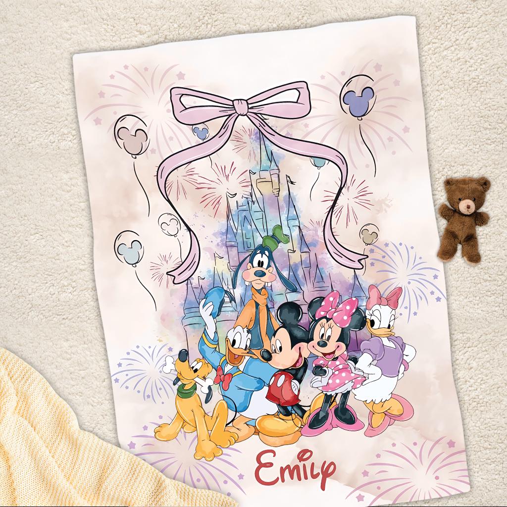 Personalized Disney Coquette Watercolor Blanket, Mickey and Friends Blanket, Magic Kingdom Blanket, Disney Birthday Girl, Disneyland Blanket