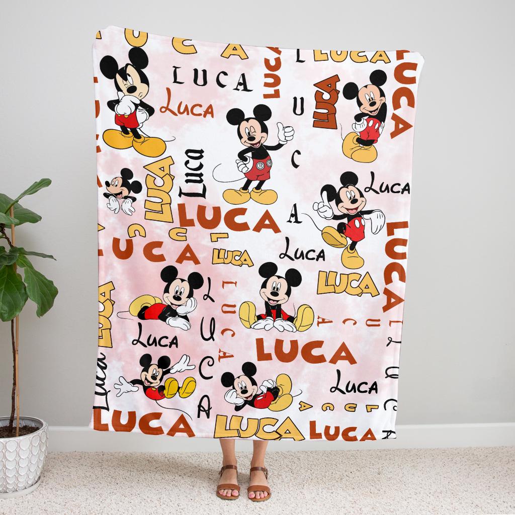 Personalized Mickey Baby Blanket, Custom Name Mickey Baby Kids Name Blanket, Disney Mickey Blanket, Disney Trip Birthday Gift For Boy Girl
