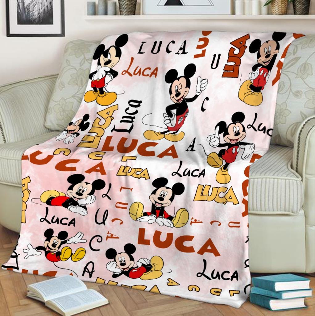 Personalized Mickey Baby Blanket, Custom Name Mickey Baby Kids Name Blanket, Disney Mickey Blanket, Disney Trip Birthday Gift For Boy Girl