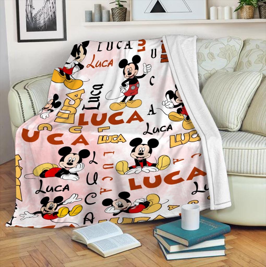 Personalized Mickey Baby Blanket, Custom Name Mickey Baby Kids Name Blanket, Disney Mickey Blanket, Disney Trip Birthday Gift For Boy Girl