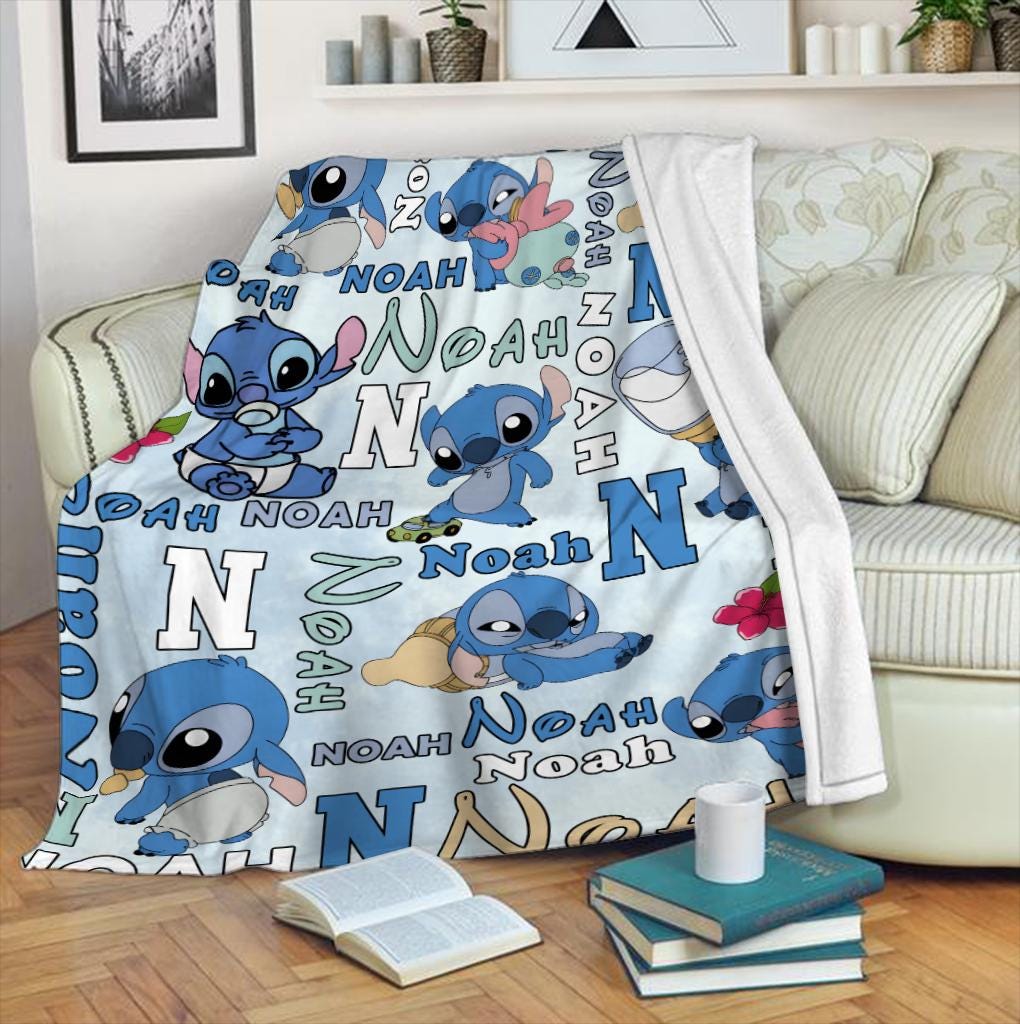 Personalized Baby Lilo Stitch Blanket, Custom Name Stitch Baby Kids Name Blanket, Stitch Blanket, Disney Trip Birthday Gift For Boy Girl