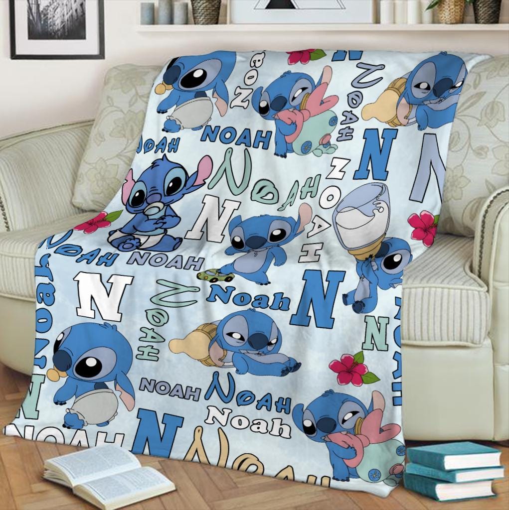 Personalized Baby Lilo Stitch Blanket, Custom Name Stitch Baby Kids Name Blanket, Stitch Blanket, Disney Trip Birthday Gift For Boy Girl