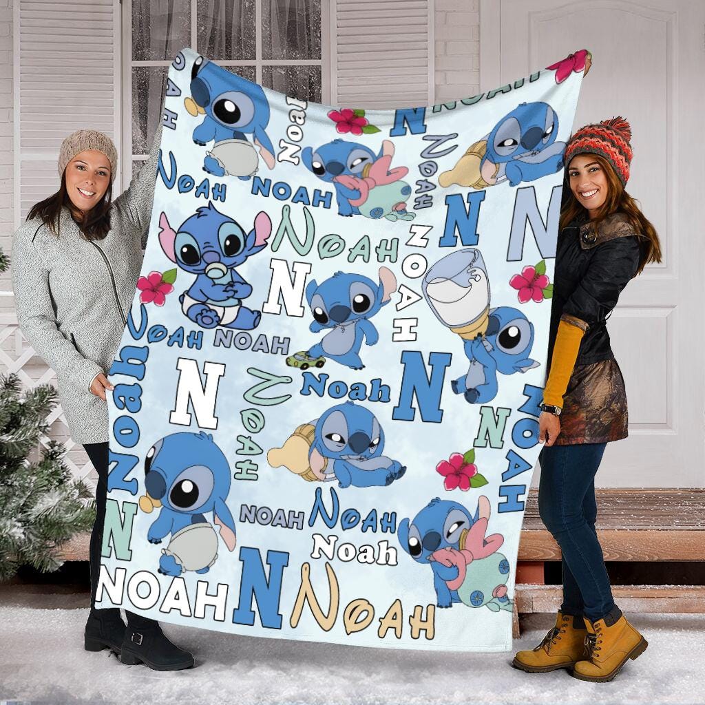 Personalized Baby Lilo Stitch Blanket, Custom Name Stitch Baby Kids Name Blanket, Stitch Blanket, Disney Trip Birthday Gift For Boy Girl