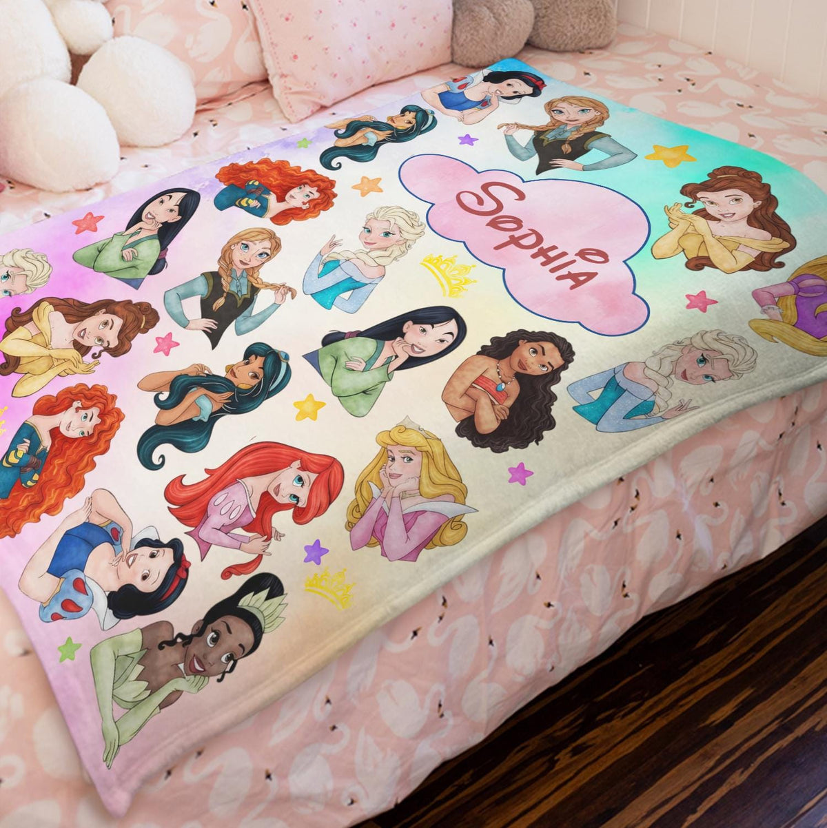 Personalized Disney Princess Blanket, Disney Girl Blanket, Snow White Belle Ariel Cinderella Moana Tiana Elsa Blanket, Disney Birthday Girl
