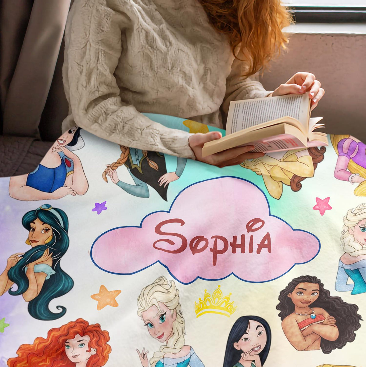 Personalized Disney Princess Blanket, Disney Girl Blanket, Snow White Belle Ariel Cinderella Moana Tiana Elsa Blanket, Disney Birthday Girl