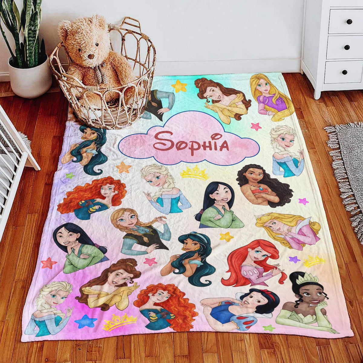 Personalized Disney Princess Blanket, Disney Girl Blanket, Snow White Belle Ariel Cinderella Moana Tiana Elsa Blanket, Disney Birthday Girl