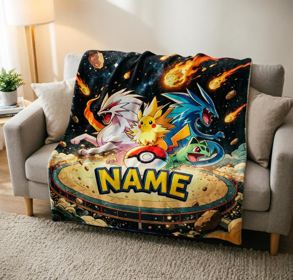 Personalized Pokémon Legendary Trio Blanket Soft Throw, Custom Name Throw, Kids Birthday Gift