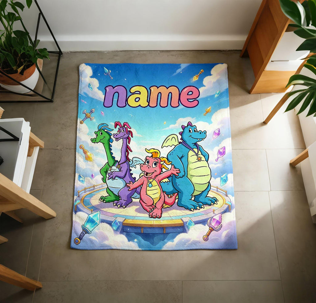 Personalized Dragon Tales Blanket Soft Throw, Custom Name Throw, Kids Birthday Gift